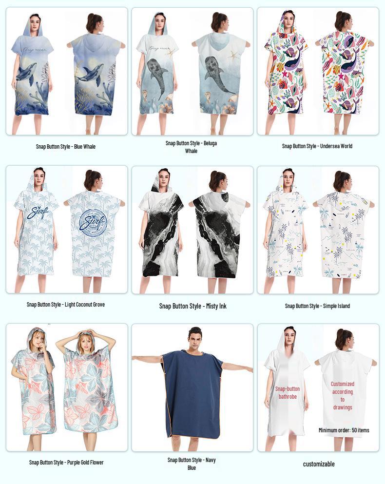 Быстросохнущее пончо с капюшоном на молнии 2025 - Портативный халат и пляжное полотенце