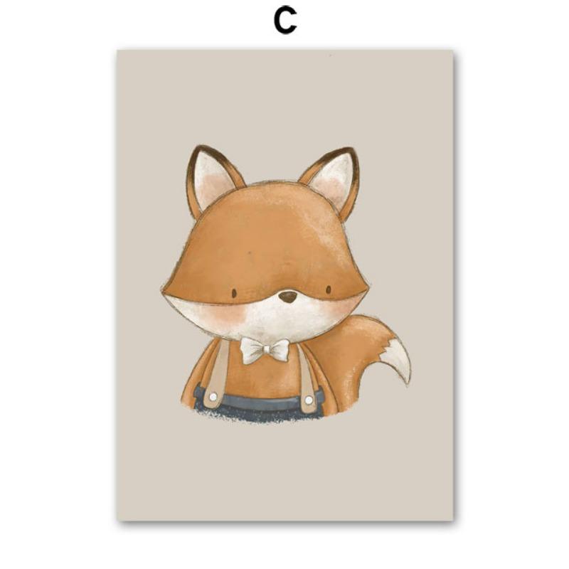 Милый Кролик Лиса Медведь Олень Имя на заказ Настенное искусство для детской комнаты Холст Живопись Скандинавские Постеры и Принты Картинки Декор для детской комнаты