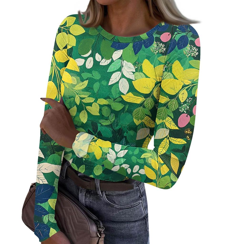 Женская и зимняя футболка с тонким низом, модная повседневная футболка с градиентным принтом и круглым вырезом, пуловер с длинным рукавом