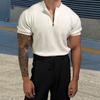 Men's O-neck T-shirt Casual Short Sleeve Solid Color T-Shirt Half-zip Draped Basic Tee Shirt Summer Top for Sports Gym Travel Office Daily Wear
