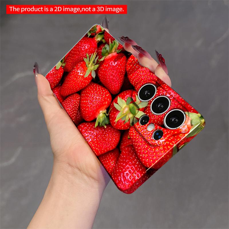 2DFlat Samsung phone case Fresh Red Strawberries Close-Up Phone Case Applicable to Galaxy S23 S24 S25ULTRA S26 A12 A14 A15 A16 A54 A55