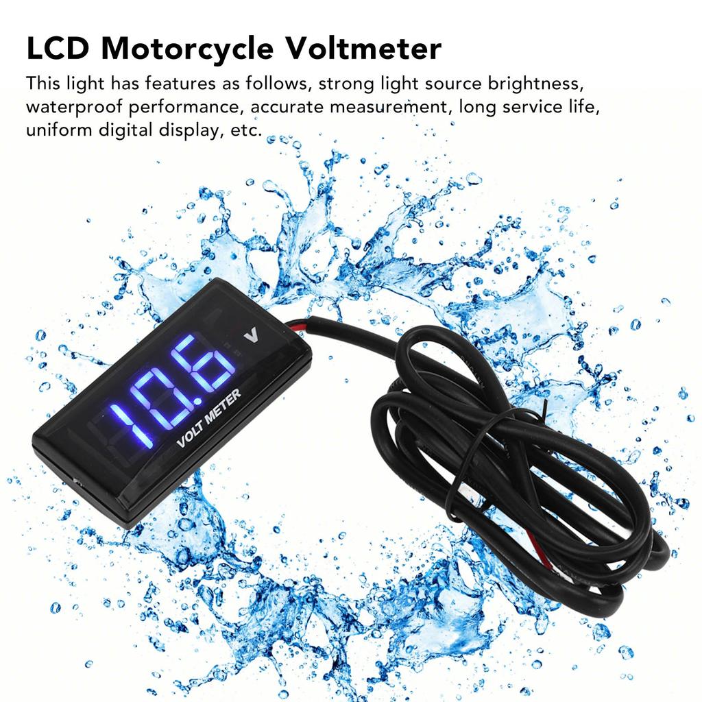 LCD Motorcycle Voltmeter Thin Waterproof Voltmeter with Left Bracket 12V