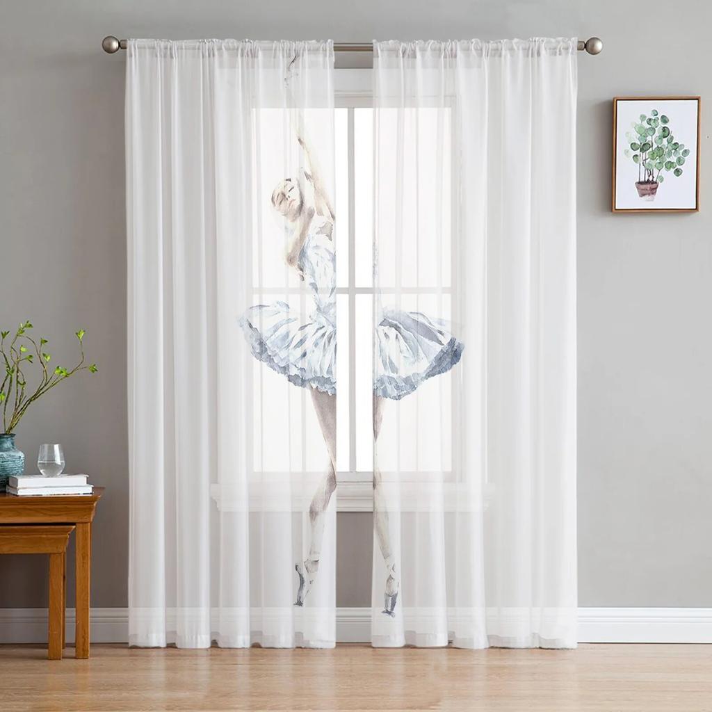 Балерина для девочек, прозрачные шторы с розовым цветком, оконные шторы для гостиной, спальни, жалюзи, детская комната, домашний декор
