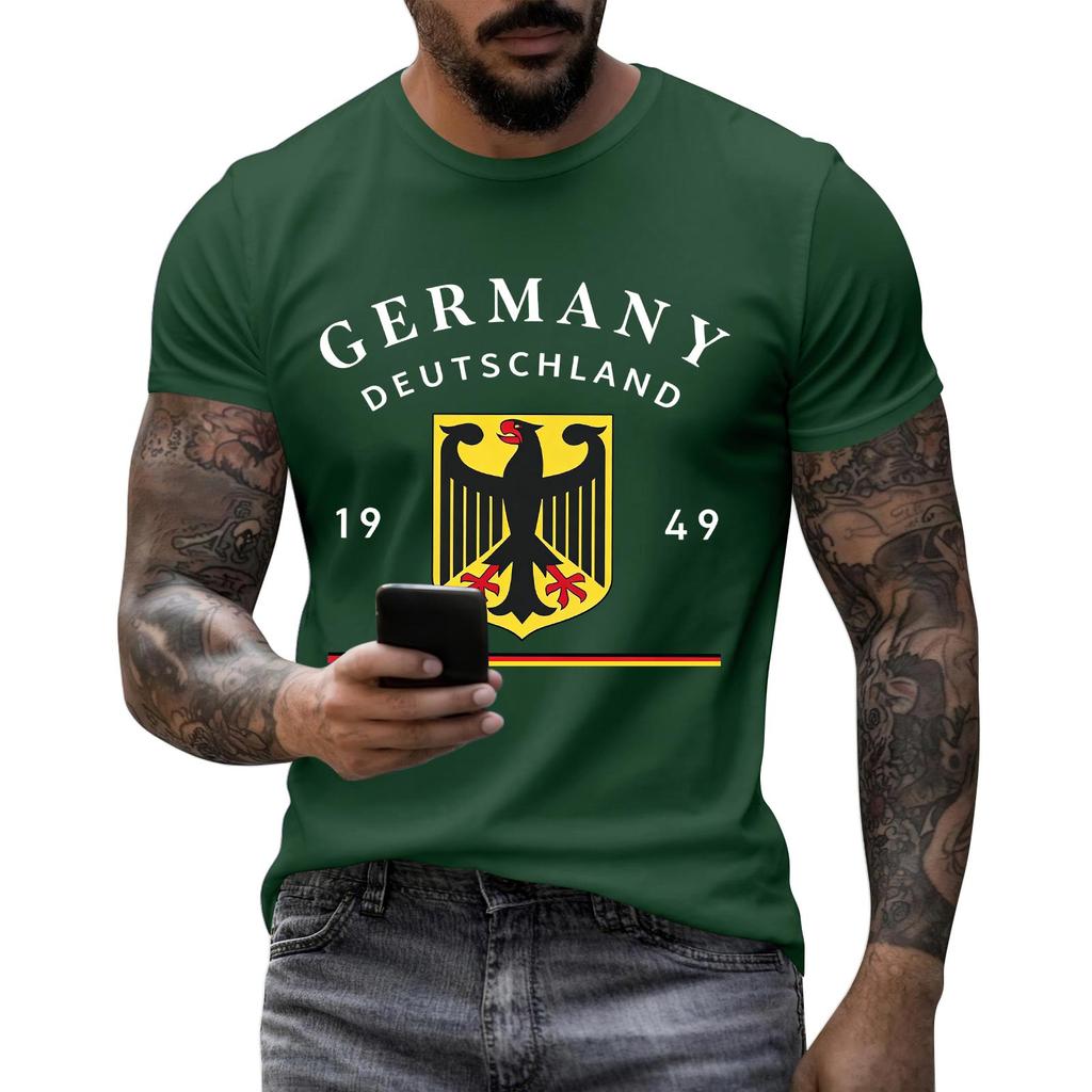 Мужская футболка с коротким рукавом и круглым вырезом Германия Deutschland Графический принт Повседневный крой Смесь хлопка Мягкая ткань
