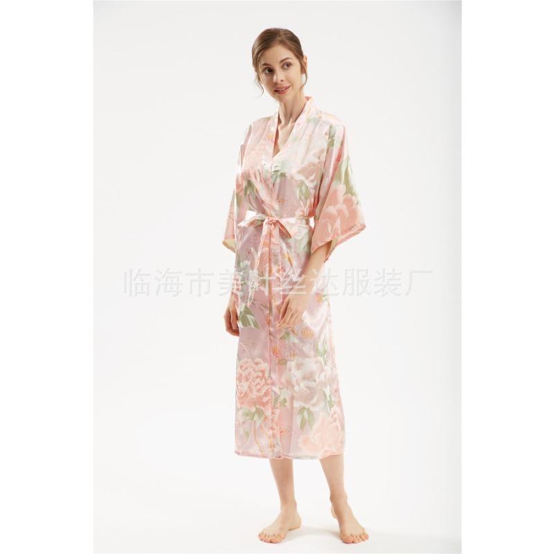 Очень длинный искусственный шелковый атлас, модный темперамент, элегантный большой пионовый шелковый халат, взрывное платье для подружки невесты, утренний халат и кимоно