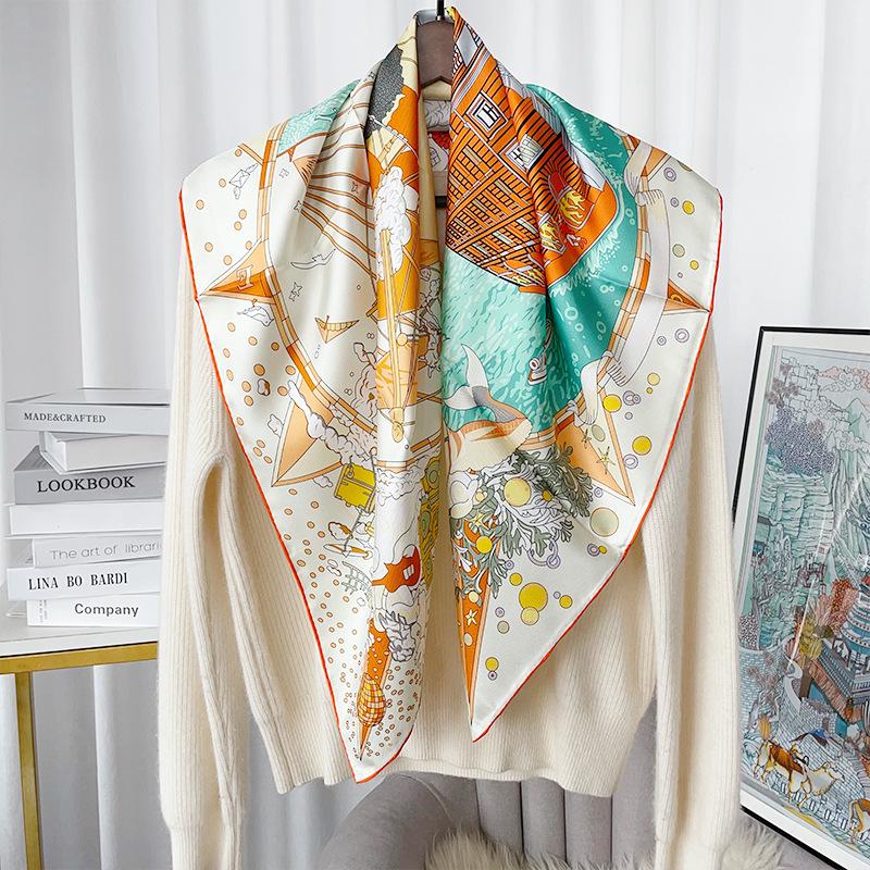 2025 Silk Twill Retro 90x90cm Light Luxury Women's Sunscreen Shawl