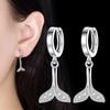 925 Sterling Silver Zircon Mermaid Piercing Charm Stud Earrings For Women Girls Wedding Jewelry Pendientes Eh558