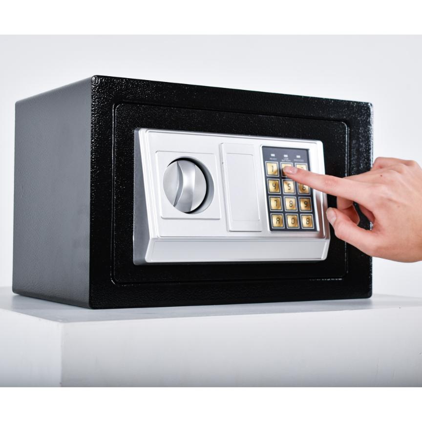 Pancerny domowy sejf z zamkiem elektronicznym i kluczem 20x31x20 cm czarny