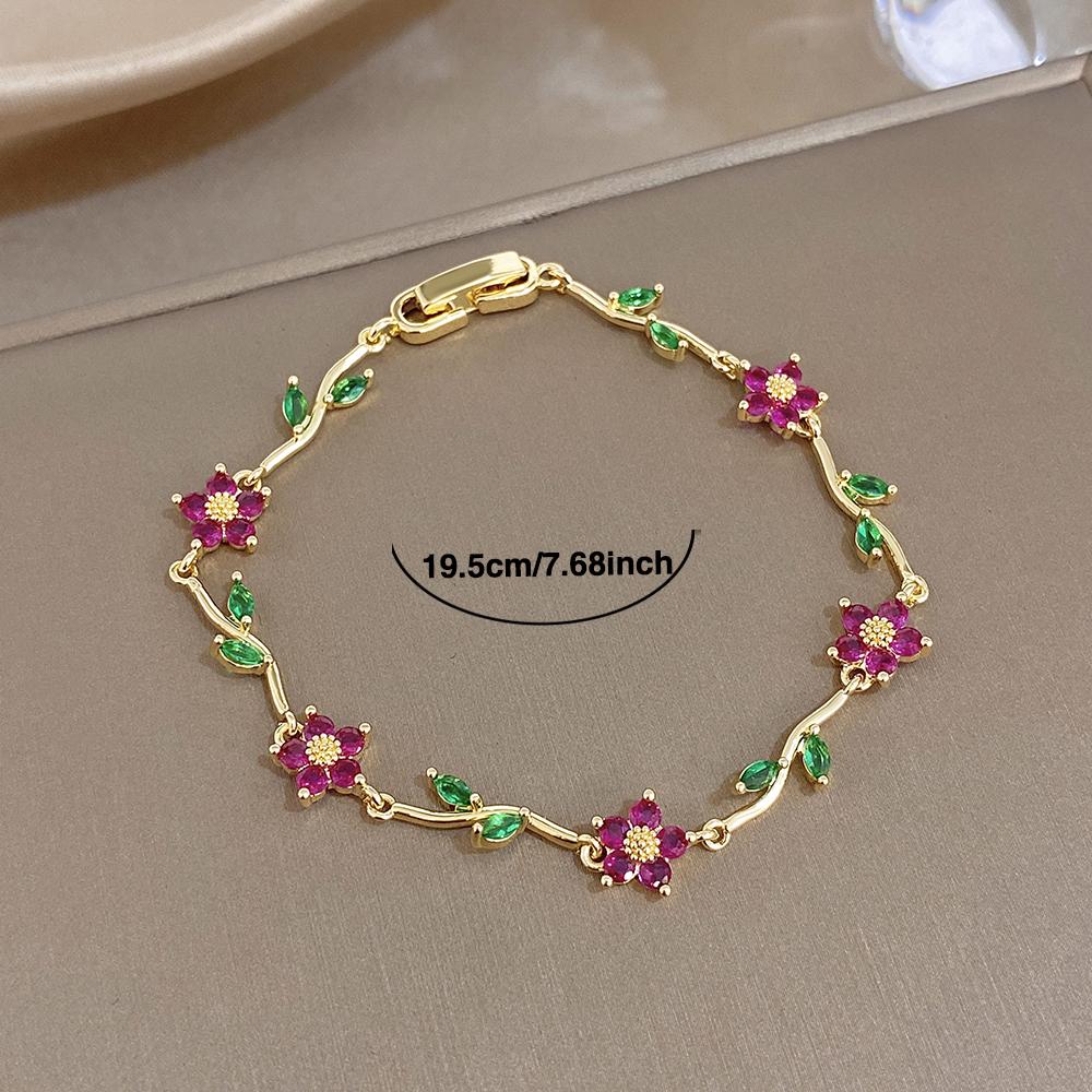 Exquisite Stackable Stainless Steel Bracelets for Women Elegant Shiny Rhinestone Leaves Flower Charm Bracelet Lady Jewelry Gift