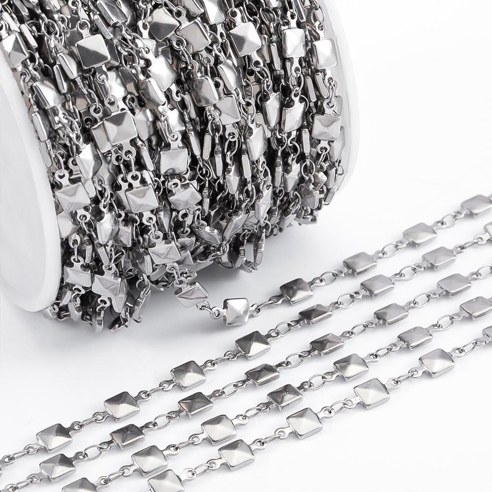 1M Stainless Steel Printed Dot Striped Square Necklace Chain Geometry Link Chains DIY Bracelet Accessory Jewelry Making Supplies