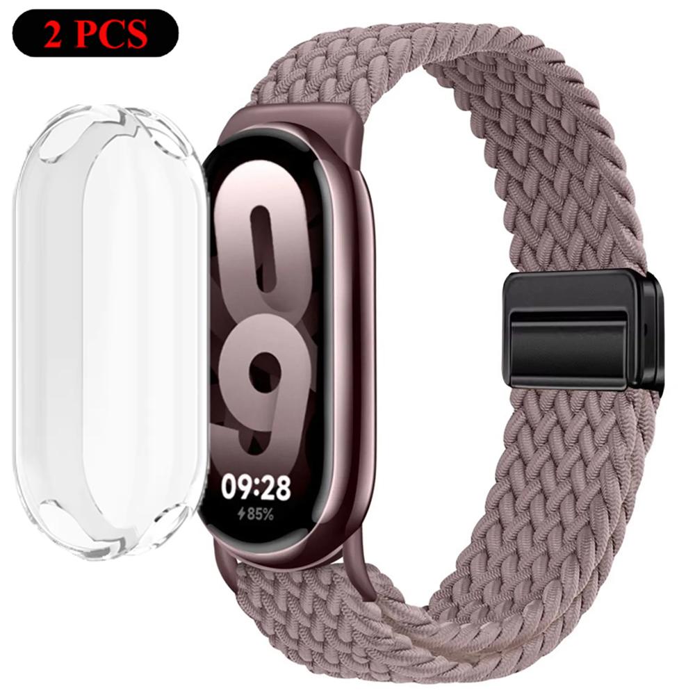 Чехол+Ремешок для Xiaomi Miband 10 9 8 Плетеный Нейлоновый Удобный Браслет Ремешок для Mi Band 10/9/8 NFC Miband 10/9 Керамический Ремень