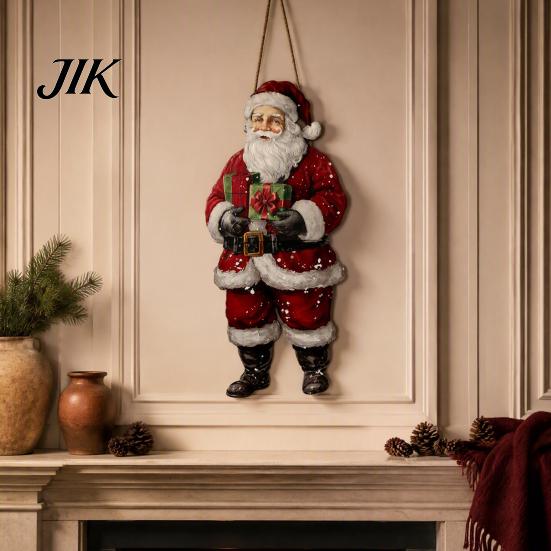 Snowman Indoor Outdoor Ornament Vintage Christmas Door Welcome Sign, Rustic Santa Claus Wooden Reusable Party Sign Wreath, Farmhouse Decorative Hanger