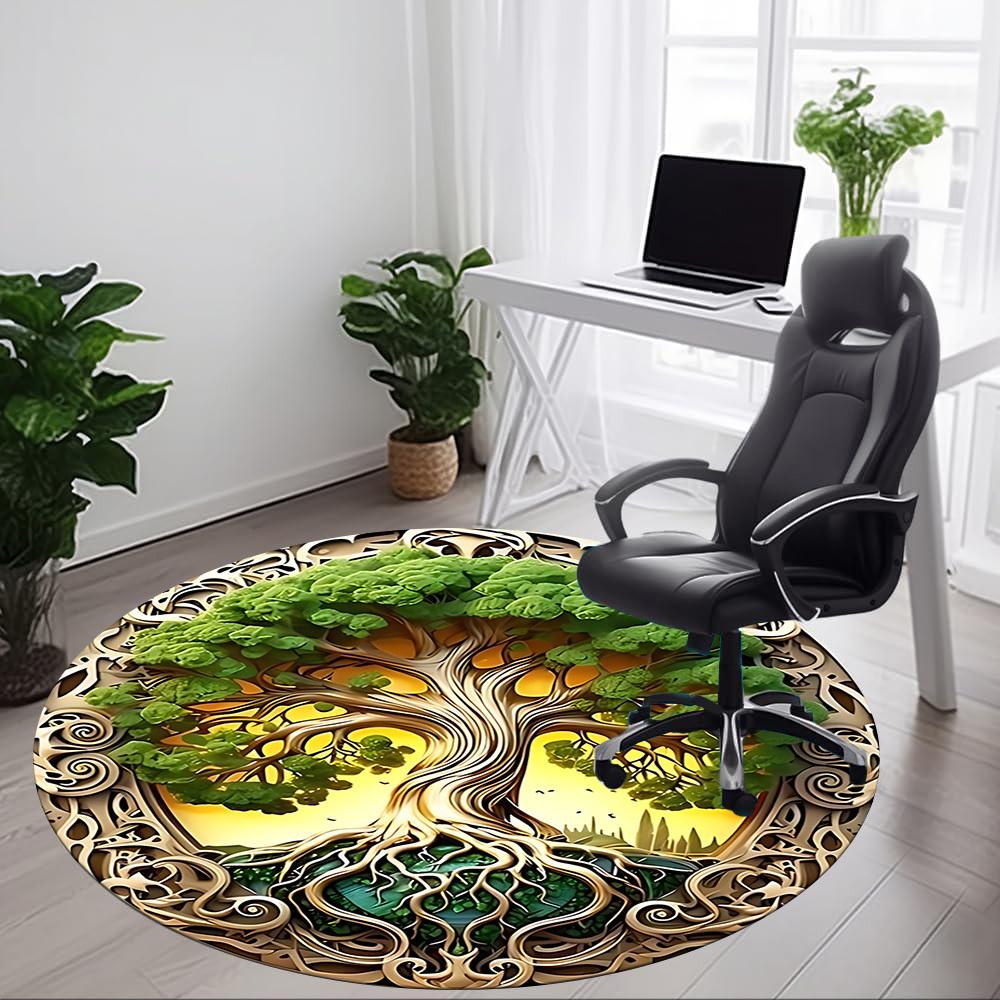 1pc Tree of Life Ornament Chair Carpet for Office Non-Slip, Machine Washable Rug for Office, Room - Holiday Decor, Machine Made yy251016113