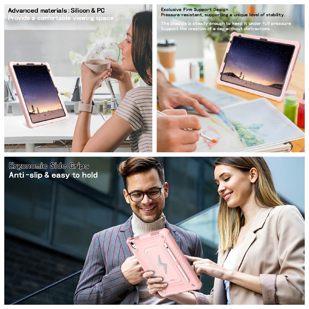 Для iPad (2025)/10.9 (2022) Чехол-подставка из ПК + силикона для планшета с плечевым ремнем