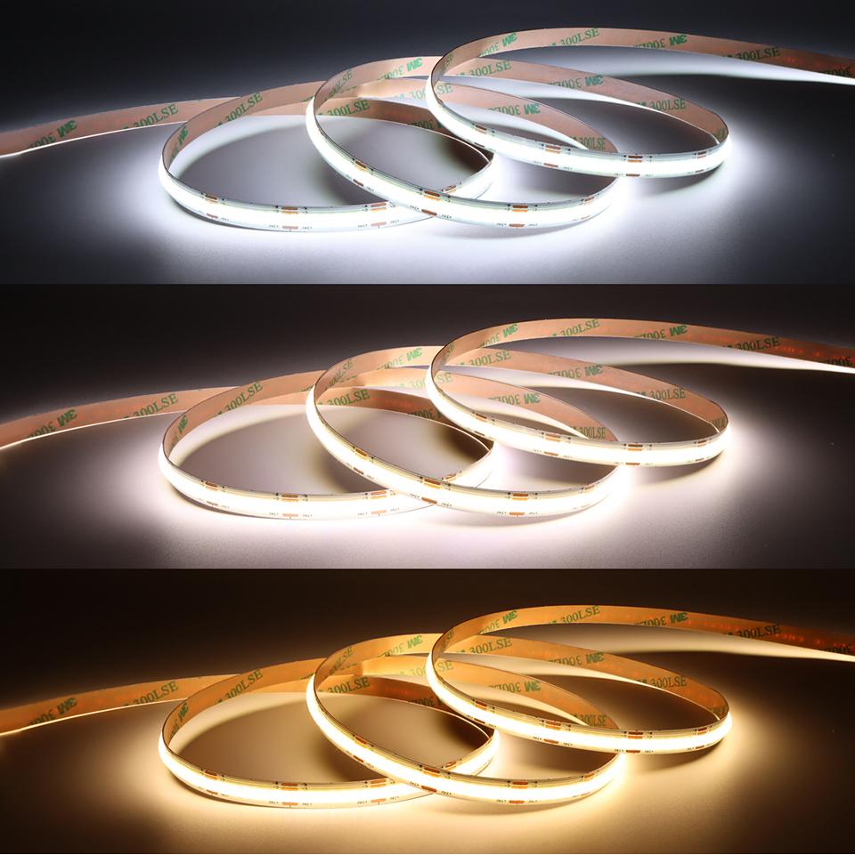 CCT COB Светодиодные ленты Высокая плотность 608 светодиодов/м 2700–6500 К Сменный DC 12 В 24 В с регулируемой яркостью FOB Светодиодная ленточная лампа Линейное освещение