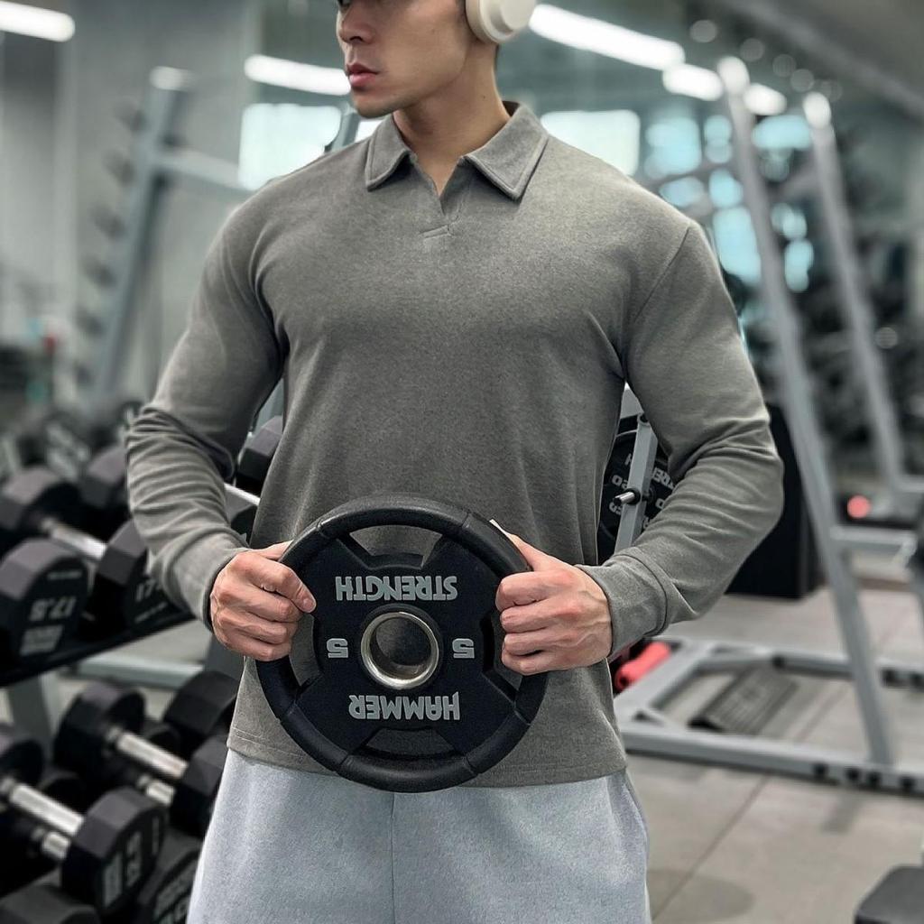 Мужской Тяжелый Двусторонний Теплосберегающий Приталенный Базовый Слой на Молнии с Длинным Рукавом Высокой Эластичности для Фитнеса Осень/Зима.