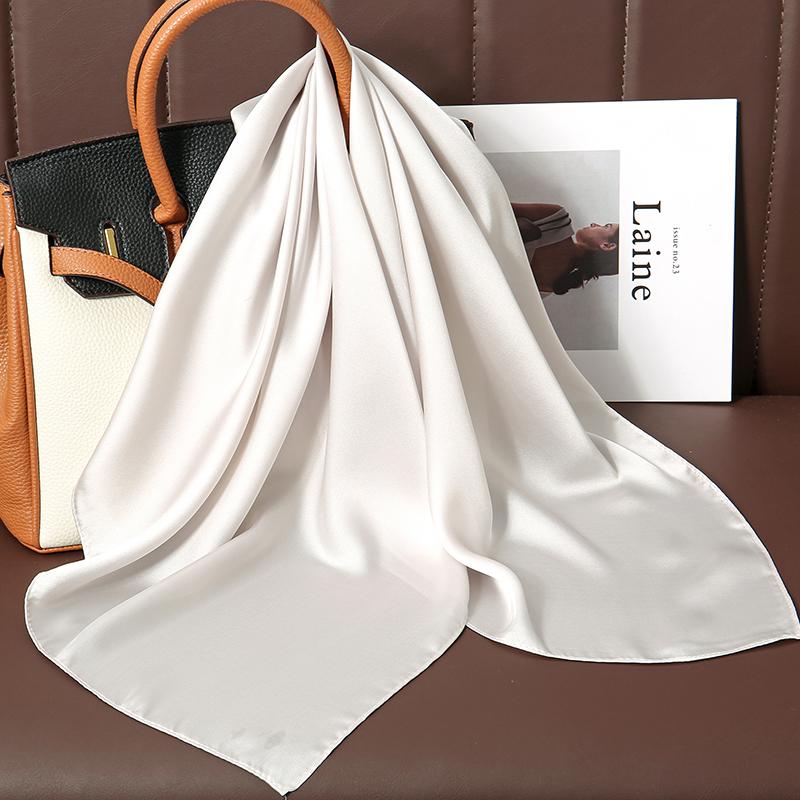 Luxury Brand 21Colors Solid Neck Tie Shawl Silk Square Scarf Women 70cm Hair Hand Wrist Headkercheif Hijab Bandana