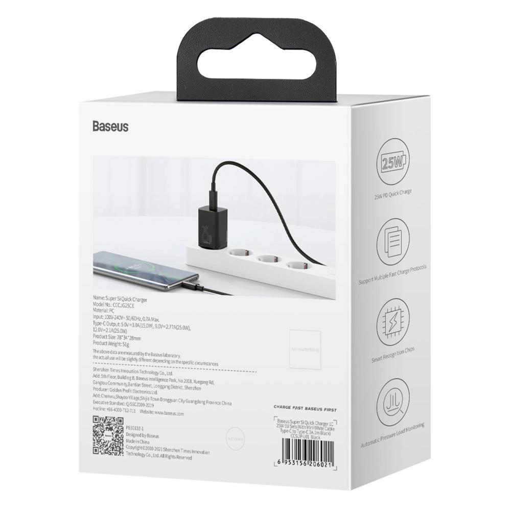 Baseus Super Si 1C Fast Charger Usb Type C 25W Power Delivery Quick Charge Black (Ccsp020101)