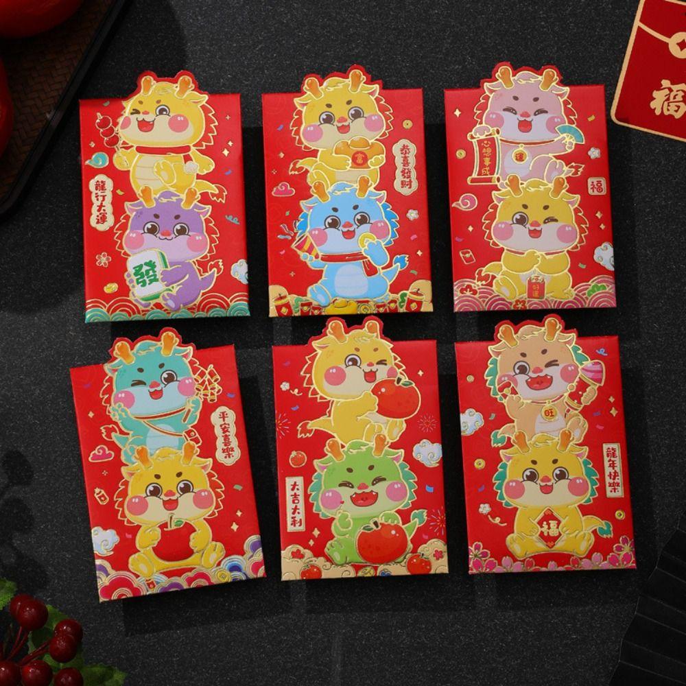 6Pcs/set Handmade Dragon Red Packet Cute Cartoon Red Bags 3D Print Red Envelope  Birthday Gifts