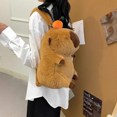 Школьный рюкзак Capybara Plush Cartoon Fun Orange Capybara Doll, сумка на плечо, уродливая милая кукла, большая вместимость, рюкзак для кукол, новинка 2024 г.