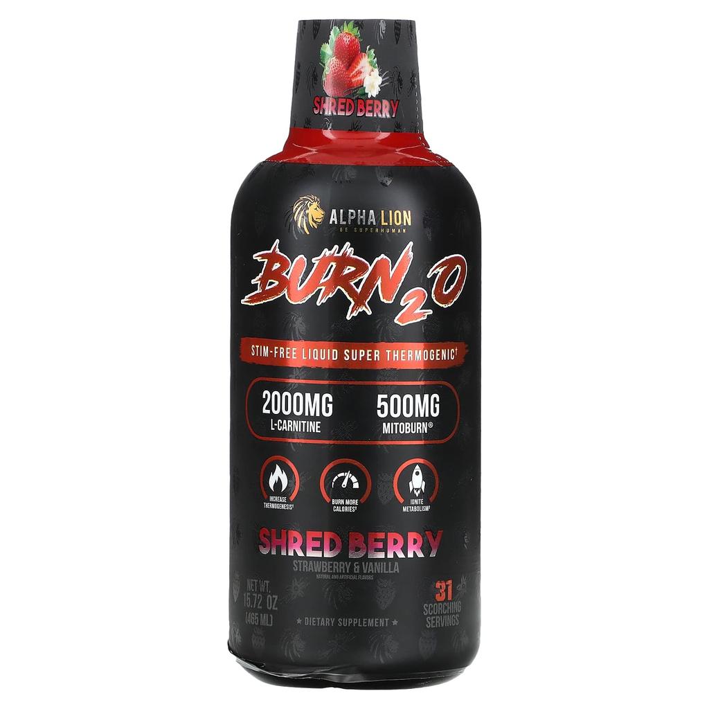 Burn2O, Shredded Berries, Strawberry & Vanilla Flavor, 465Ml(15.72Oz)