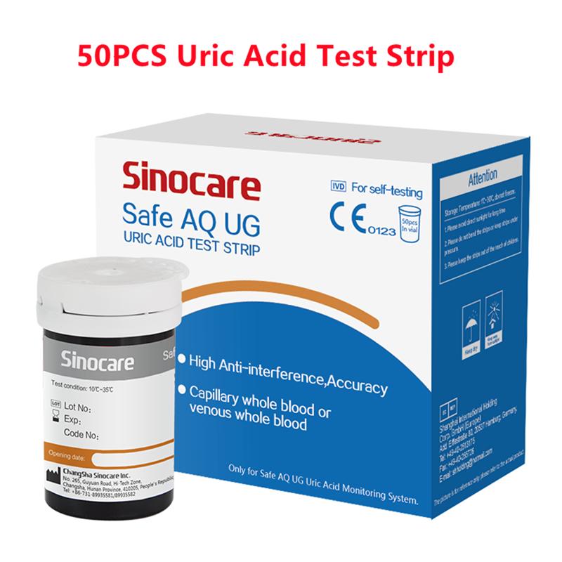 Sinocare 50/100 шт. тест-полоски на мочевую кислоту и глюкозу в крови для безопасного AQ UG монитора диабета подагры беременных