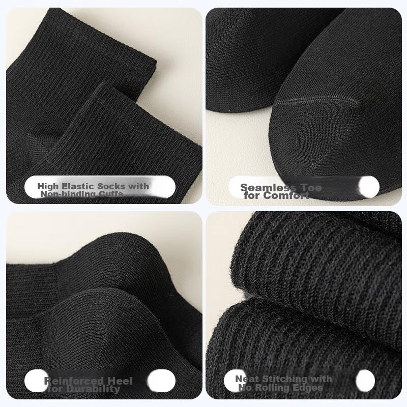 MiiOW Men's Cotton Short Socks, Autumn And Winter Deodorant Breathable Anti-Pilling Black Sports Mid-Calf Socks
