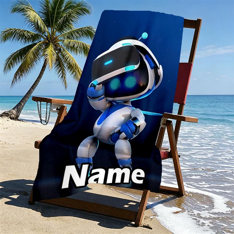 Custom Name Personalized Cosmic Bot Crew Print Beach Towel, for Trip Camping Beach Party Home Decor, Birthday Gift for Family & Friends