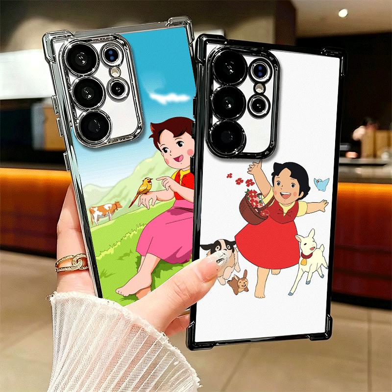 Heidi Cartoon Cute Plating Phone Case For Samsung Galaxy S24 S25 FE S26 Edge S23 Ultra S22 S21 Plus S20 Anti-Fall Airabag Cover