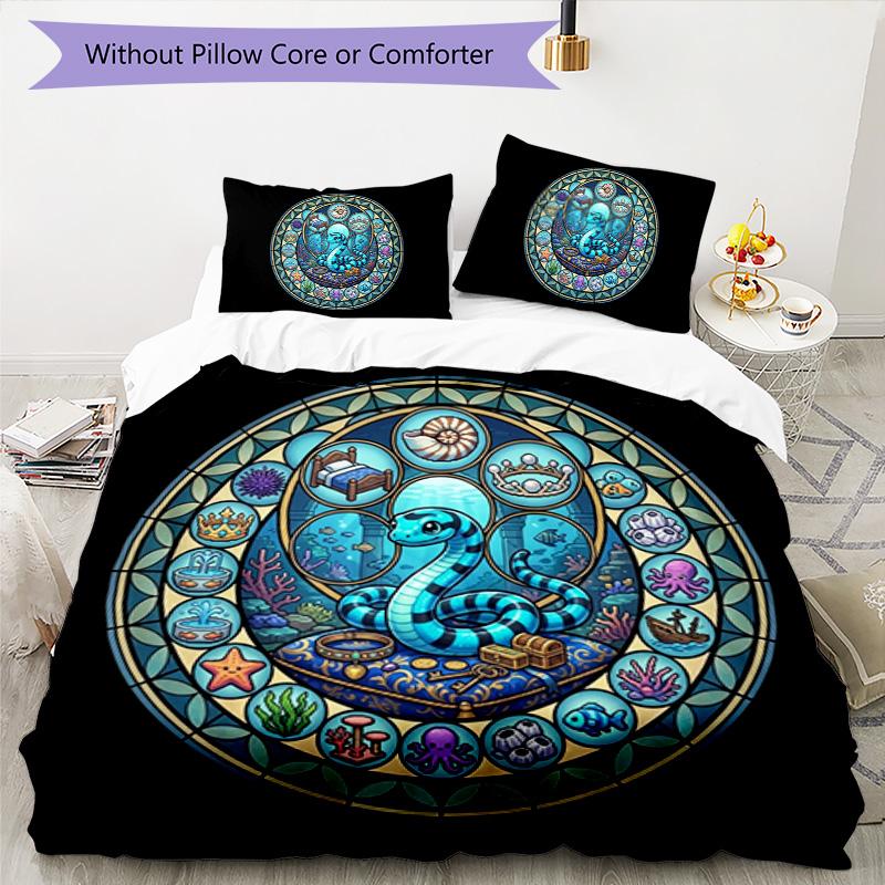 Oceanic Serpents Realm Pattern Bedding,Quilt Set Quilt Cover Pillowcase Home Birthday Gift (1*duvet cover+2*pillowcase,without core)