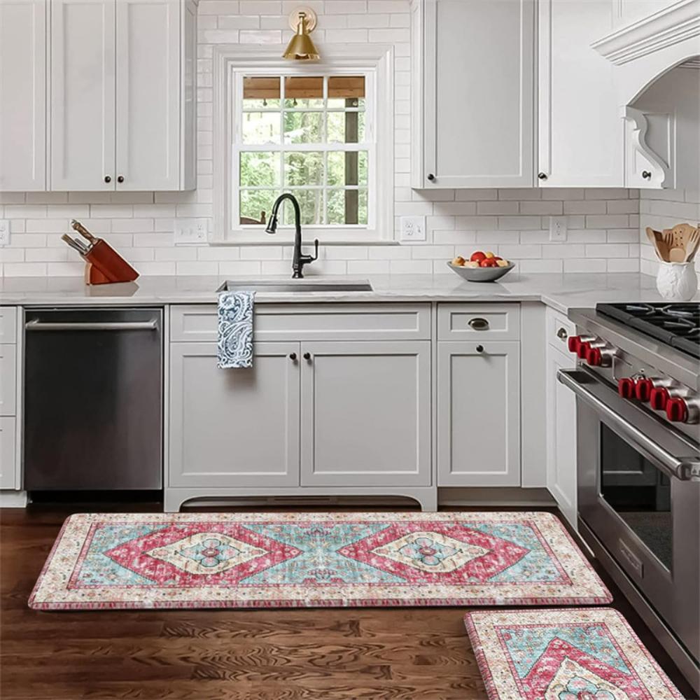 Machine-washable Retro Boho Kitchen Mat Laundry Room Nonslip Floor Mat Long Strip Mat Hallway Rug Doormat Living Room Sofa Rug