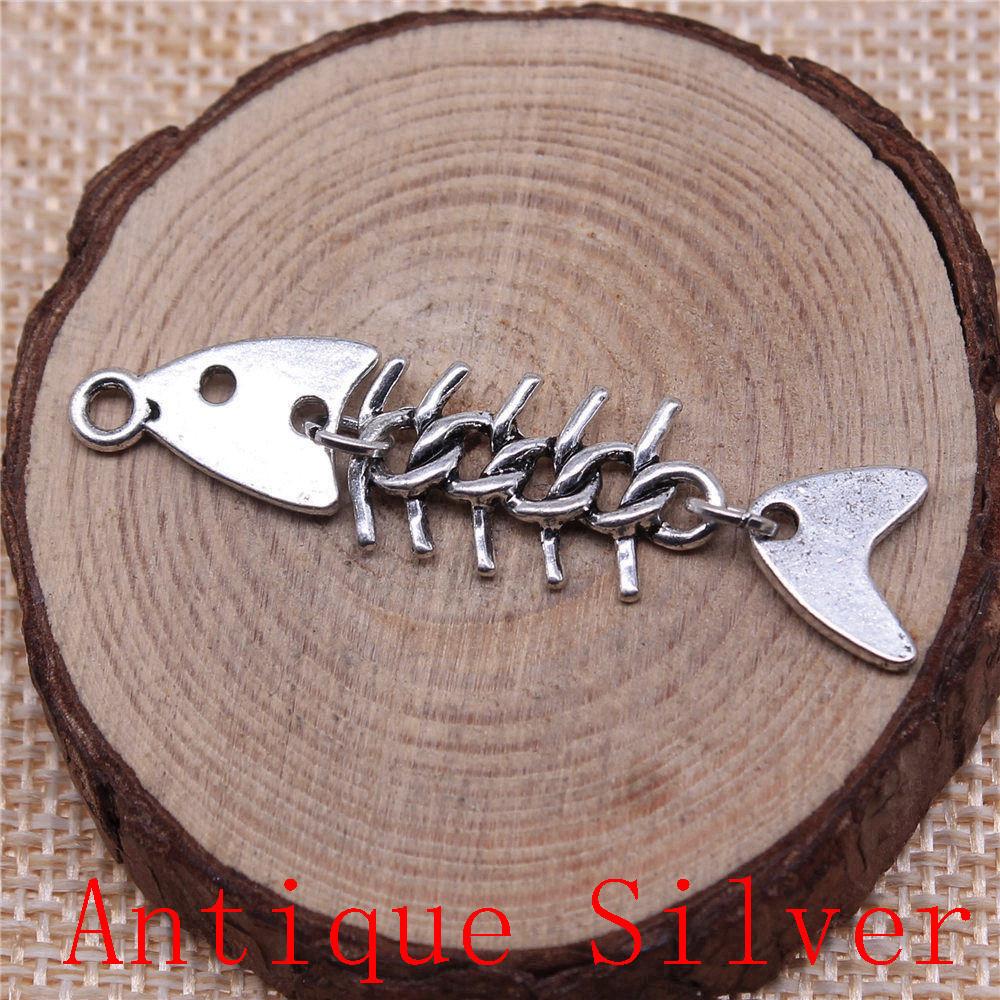 Fish Bone Shaped Charms Pendant For Bracelet Necklace Jewelry Making Craft Findings