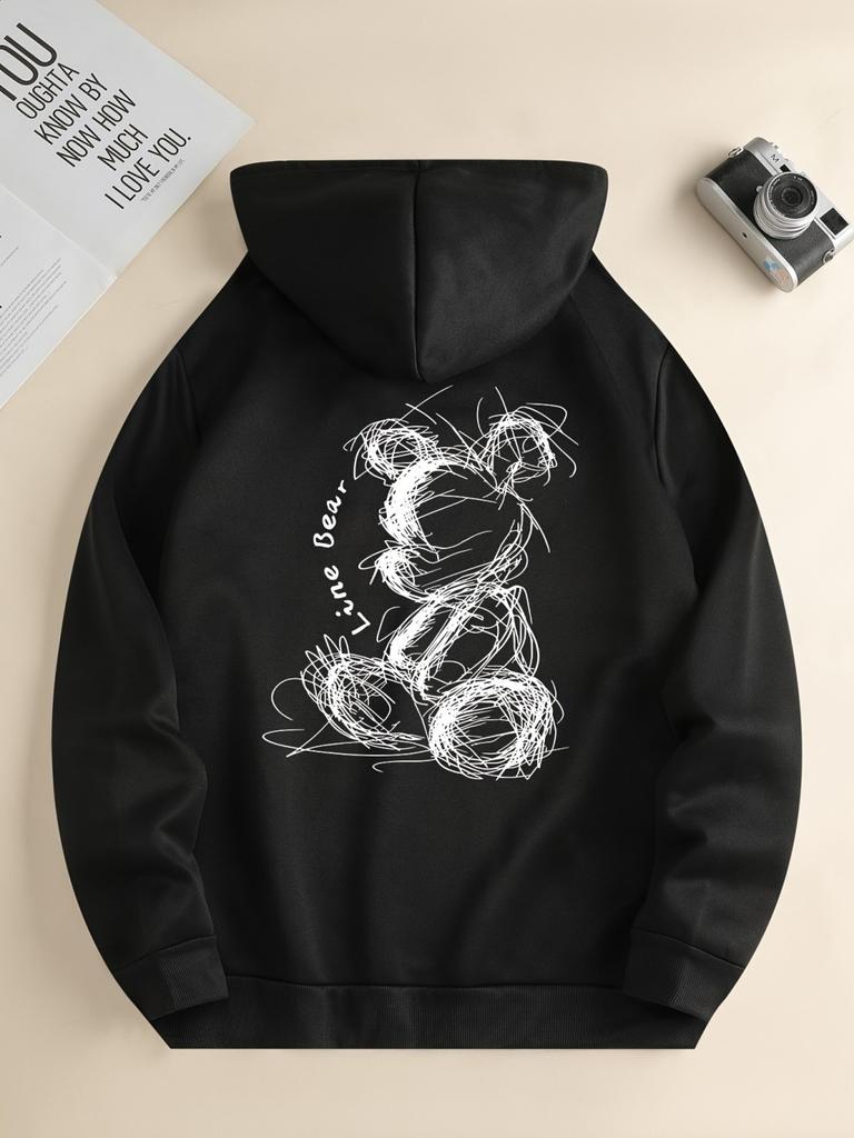 Модная мужская осенняя минималистичная толстовка с капюшоном с принтом плюшевого мишки, мягкая и удобная, для улицы, городской стиль хай-стрит