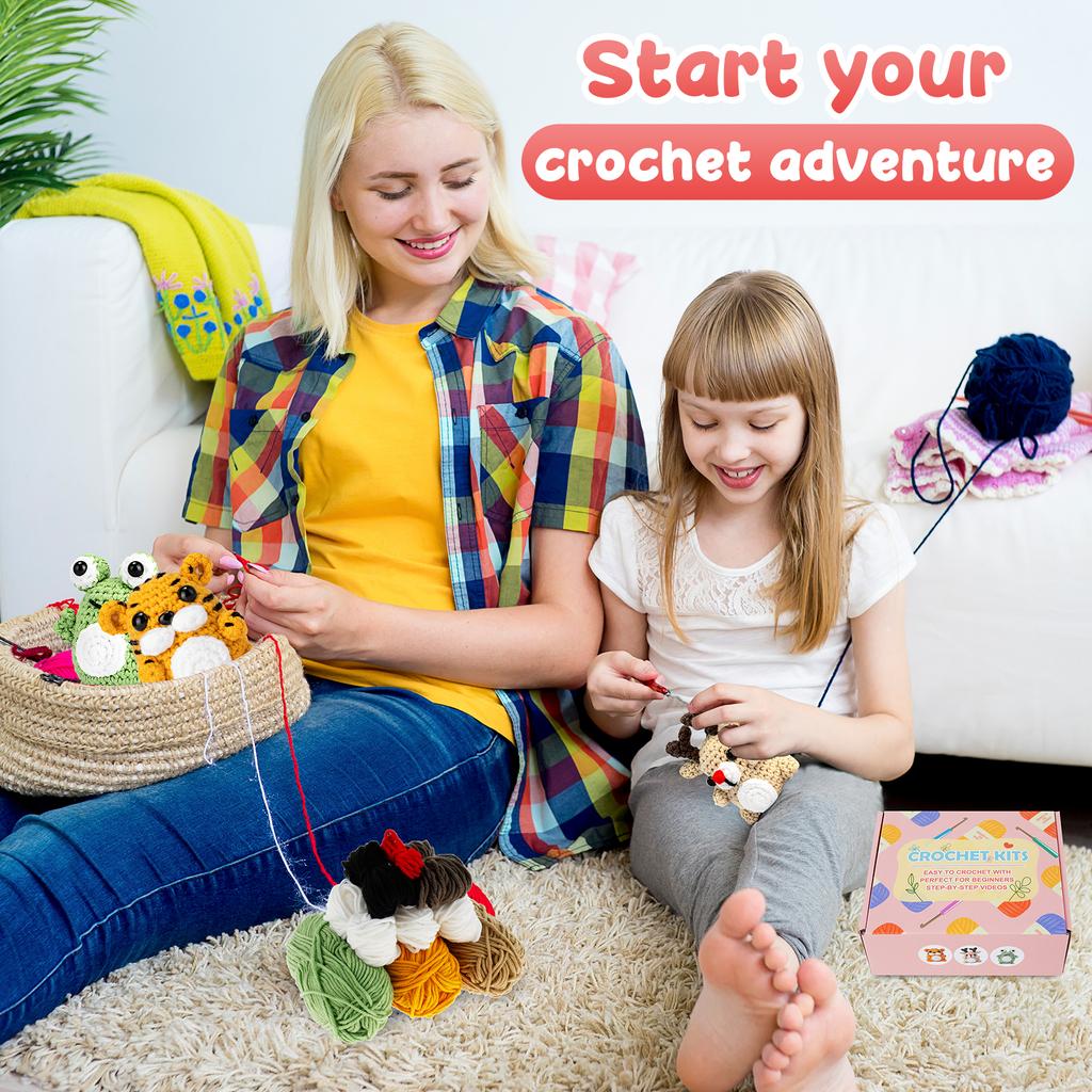 3Pcs Crochet Kit for Beginners Complete Crochet Knitting Kit Adorable Animal Crochet Starter Pack DIY Crochet Craft Kit