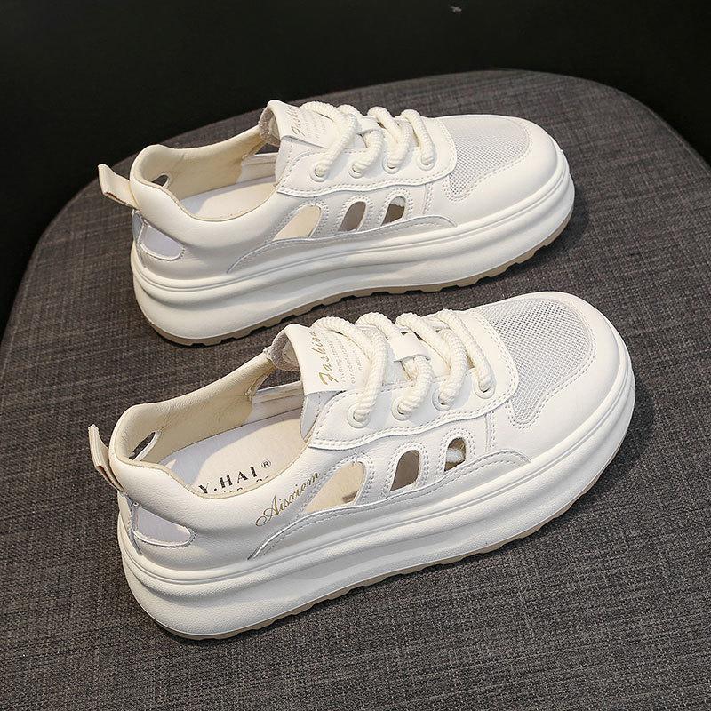 Baotou Sports Sandals Women's Hollow Breathable Hollow Shoes Summer New Толстая подошва Leather Mesh White Board Shoes