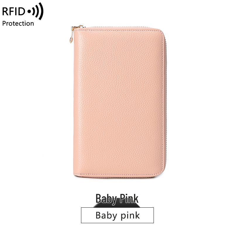 RFID Long Wallet: Top Grain Cowhide Passport & Document Holder with Zipper Phone Pouch for Men & Women