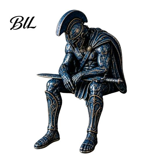 Handcrafted Decorative Figures Ancient Greek Warrior Shelf Sitter Statue, Sitting Soldier Figurine with Mythology Fan Gifts Helmet, Historical Desktop