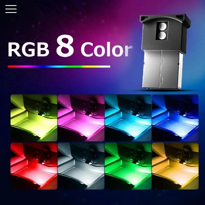Мини USB LED Атмосферная лампа для салона автомобиля – RGB Аварийный и Декоративный Ночник, Подключаемый и работающий сразу для атмосферы в автомобиле