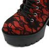 Gdgydh Gothic Vintage Lace Red High Heel Ankle Boots with Platform Sole Ankle Strap Women Boots for Dressy Occasions