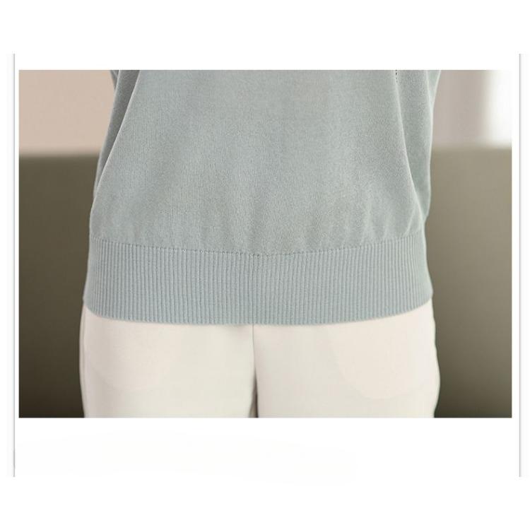 Mom's Summer Short Sleeved Stylish Ice Silk T-shirt Middle-aged and Elderly Lapel Top Slimming Knit T-shirt