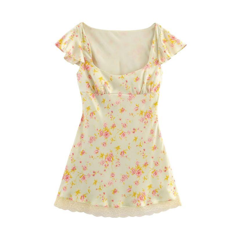 Counter Same Zbzr New Fall Women's Clothing Fashion Style Flower Silk Satin Texture Short Dress 8697441