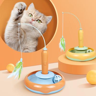 Pet Electric Cat Funny Stick Feather Fishing Rod Вращающийся поворотный стол для кошек Умная игрушка для кошек Самосчастье Развлекательный диск Забавный мяч для кошек