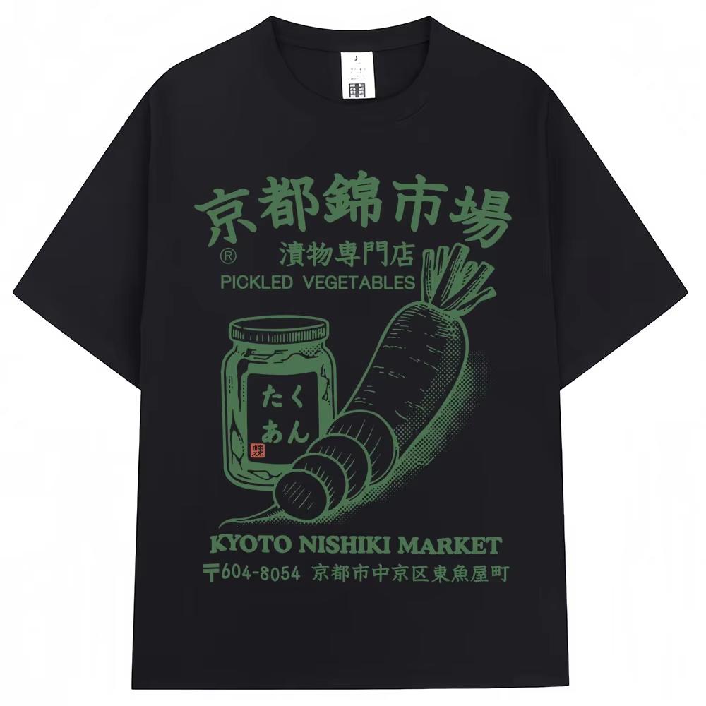 Japanese Style Kyoto Nishiki Market Print Tshirt Fashion Vintage Mens Women T Shirt Oversized Cotton Casual Tshirt Streetwear