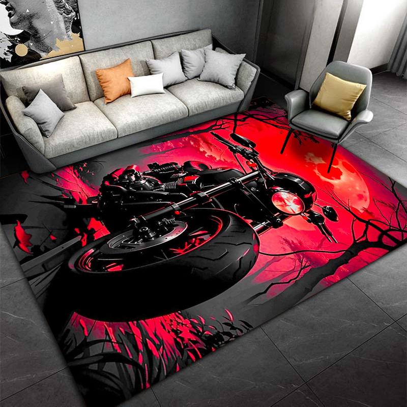 Red Sunset Motorcycle Design Carpet for Living Room or Bedroom Decor Suitable for use as an anti-slip for living room bedroom sofas