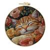 IUHUI Embroidery Kit for Advanced Adults Cute Cat Country I Pattern DIY Hand Stitch Embroidery Set with Hoop Cat - (Small Flower)