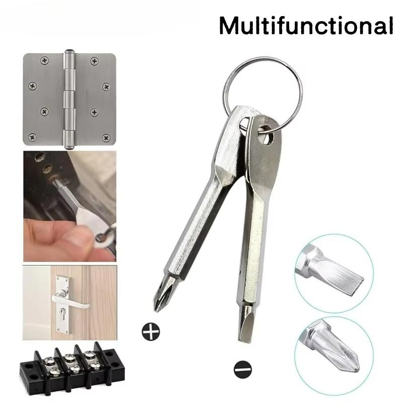 Portable Phillips Slotted Screwdriver Set Key Ring Keychain Mini Pocket Keyring Cross Screw Driver Repair Tool Gadget