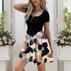 Women's Casual Flower Print Buttoned Elastic Bodycon Skirt With Pockets