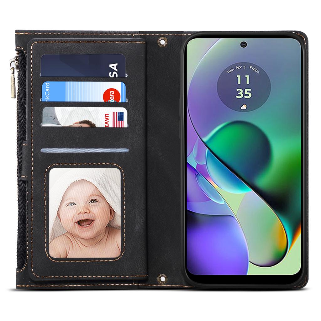 ESEBLE Star Series For Motorola Moto G54 5G Leather Case Zipper Pocket RFID Blocking Phone Cover