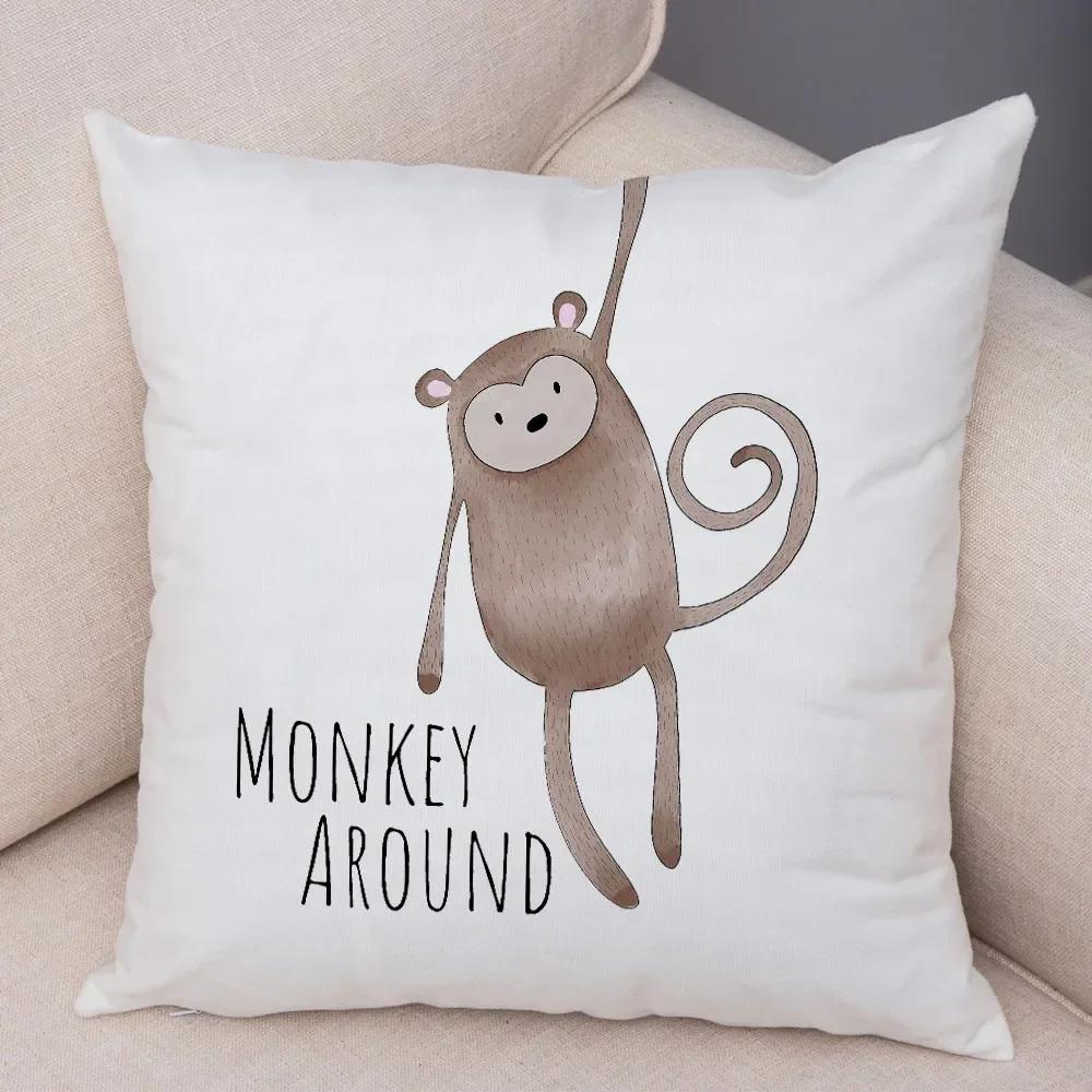 Nordic Be Brave Zebra Hippo Double-Sided Printed Pillow Cover Short Plush Suitable Living Rooms Bedrooms Throw Cushion Cover