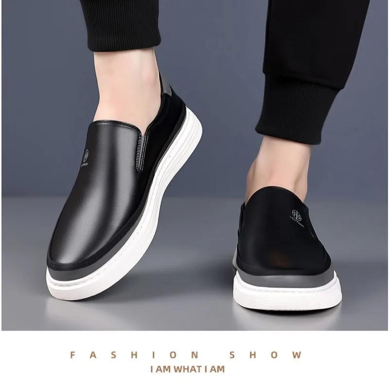 Модные весенне-осенние повседневные кожаные туфли на платформе для мужчин, дизайнерские новые мужские туфли для сноубординга с мягкой подошвой, повседневные мужские кроссовки